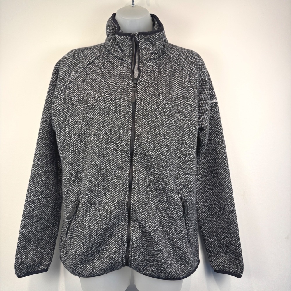 Columbia Women's Herringbone Chillin Full Zip Fleece Jacket Black White Sz Large
